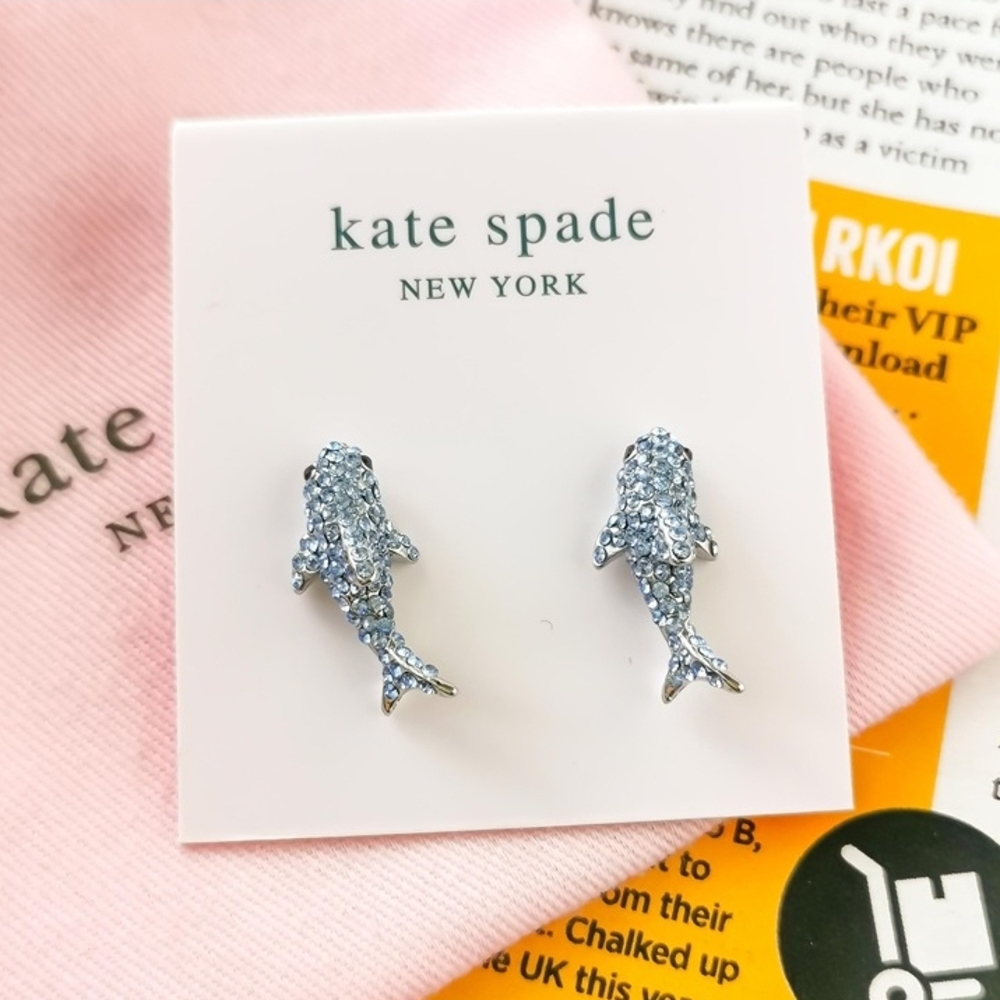 NWT Kate Spade California Dreaming Silver Pave Shark Earrings New With Dustbag